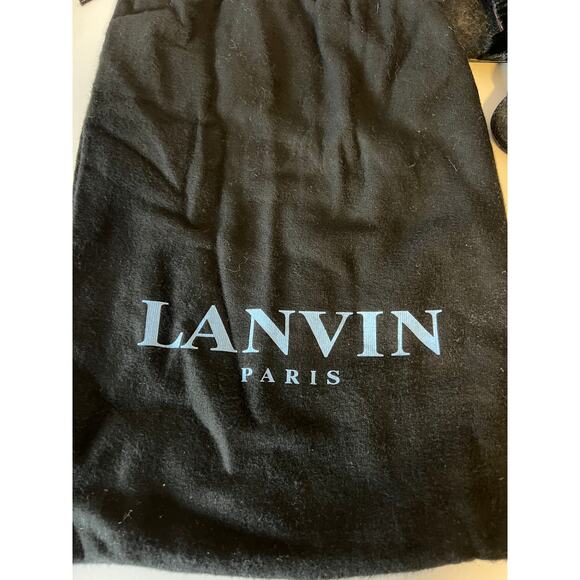 Lanvin Size 5.5 Black Felt, Velvet Bow Embellished Open Toe Sculpted 3.5 Heel - Picture 13 of 13